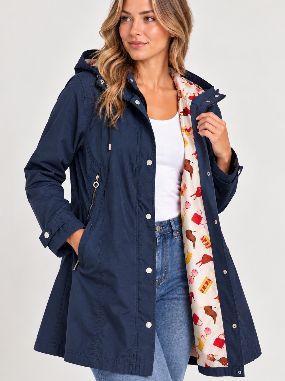 Marcona Women’s Hooded Raincoat Jacket Navy blue L Approx
